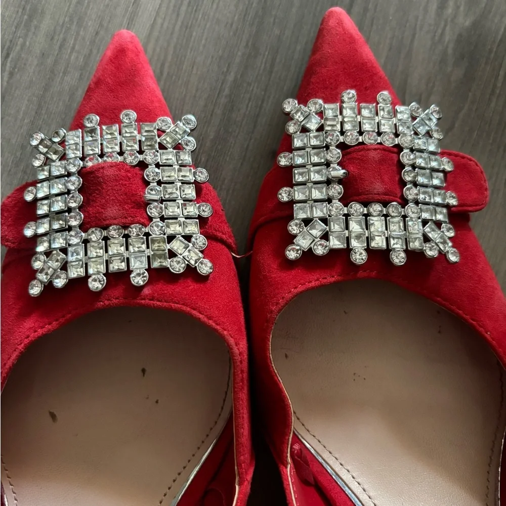 WORN TWICE - ZARA RED SPARKLE KITTEN HEEL - Picture 9 of 11